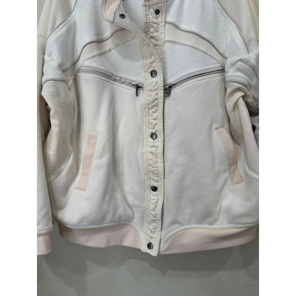 Free People Movement Mixed Media Bomber Jacket Cream Ivory Paneled Women L